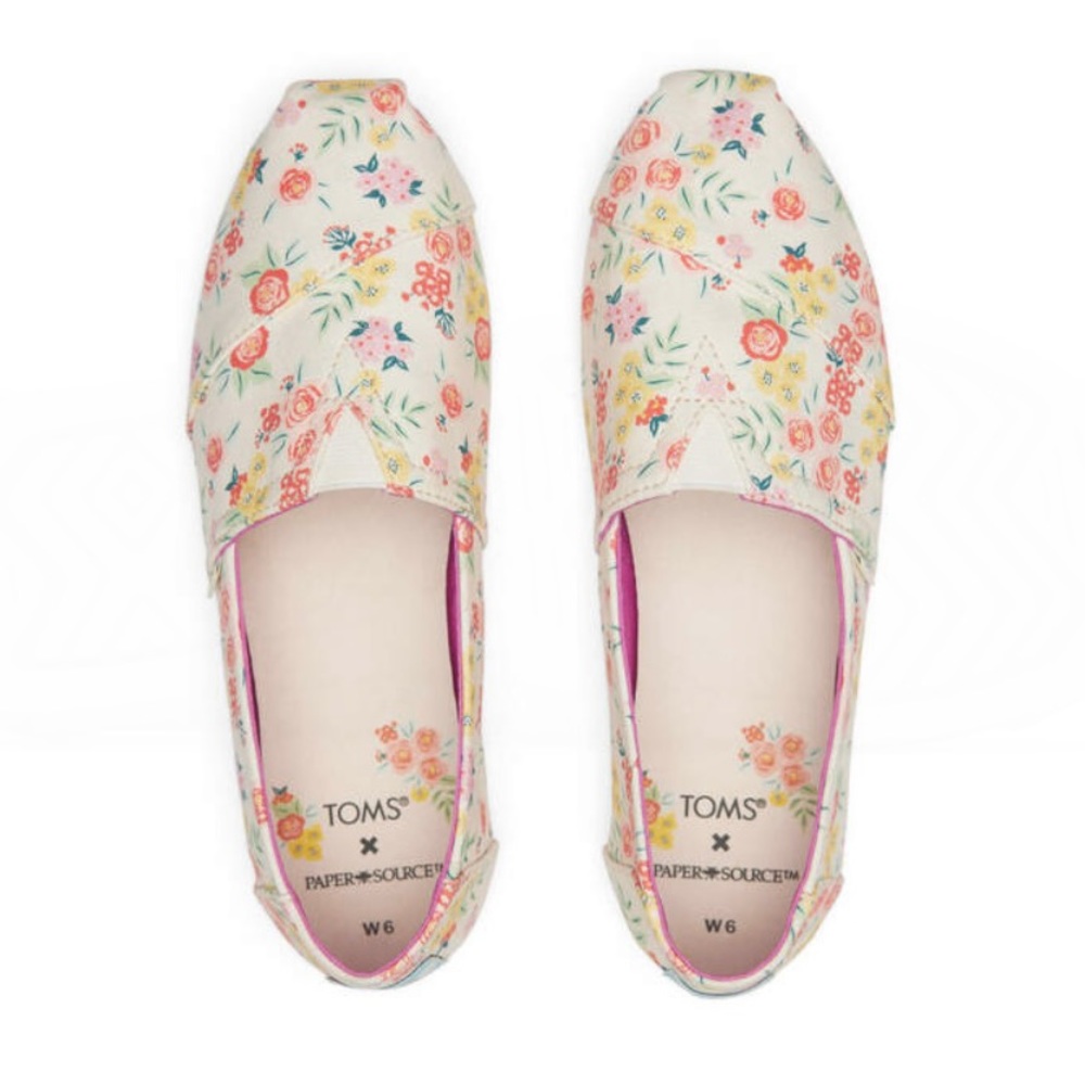 New Toms Sz 6.5 Alpargata Paper Source Floral Slip-On Flats Shoes